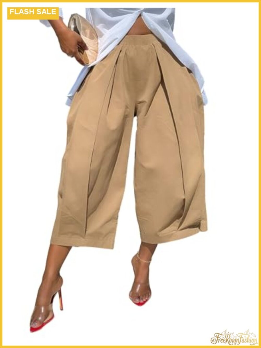 High Waisted Wide Leg Cropped Pants Loose Fit Ankle Palazzo Trousers with